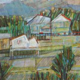 Pejzaż, technka mieszana, 26cm x 37cm, 2004 r.