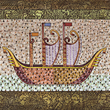 Melodyczne harfy na statku, akwarela, 50x35 cm, 2021 r.