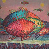Latające ryby II, akryl, 50cm x 40cm, 2008 r.